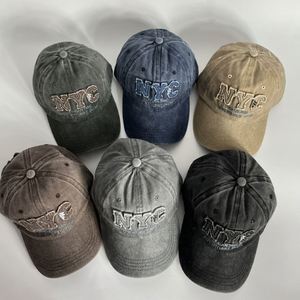Retro NYC 3D Embroidered Baseball <b>Hat</b> 100% Cotton <b>Duck</b> Tongue Visor Washed Old Sun 6 Panel Cap - Product Image 4