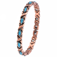 Bracelet magnétique en alliage de cuivre et turquoise, maillons X O, pierre antique, bijoux magnétiques pour la santé, hommes et femmes, vente en gros, personnalisé, OEM