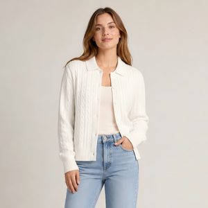 <span class=keywords><strong>Cardigan</strong></span> da Donna in Maglia a Treccia <span class=keywords><strong>con</strong></span> Collo Risvoltato e Bottoni, Manica Lunga, Produzione Personalizzata - Product Image 1