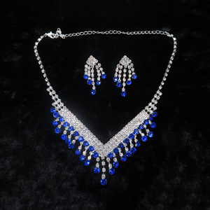 Farbige Strass Halskette Ohrringe setzt Braut mode Schmuck Accessoires Damen galvani sierte Halskette - Product Image 4