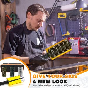 Kit de brosse rotative pour ski de 150 mm avec manche, axe et les 3 brosses (laiton, crin de cheval et nylon) avec sac de protection - Product Image 3