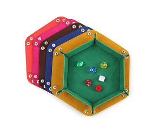 Plateau de rangement de bureau en cuir PU et velours de haute qualité, pliable, pour DND et autres jeux de table, plateau à dés hexagonal roulant - Product Image 2
