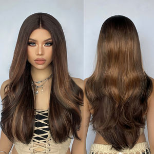 Pelo libre 13x6 HD U Peluca de encaje Fibra sintética Future Peluca suave natural Recta Marrón oscuro Rayas Ombre Peluca mixta - Product Image 1