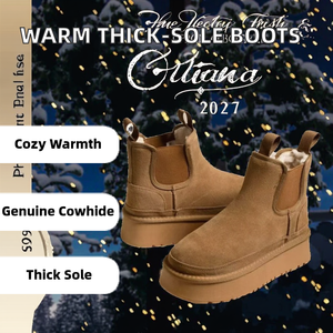 Botas de Nieve Chelsea Cálidas y Transpirables con Suela Gruesa para Otoño e Invierno, Botines Unisex con Parte Superior de Piel de Vaca, Forro de Lana de Oveja - Product Image 2