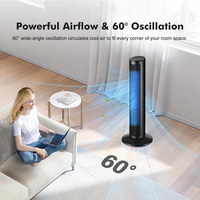 Ventilador de torre eléctrico oscilante portátil sin aspas, de plástico, con control mecánico y bajo nivel de ruido, ideal para hoteles y hogares.