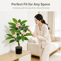 Pohon Plumeria Pink 65cm dalam Pot, Bunga Frangipani Palsu untuk Ruang Tamu, Tanaman Artifisial dengan Pot, Dekorasi Pernikahan