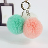 2024 moins cher mode lapin en peluche boule porte-clés chaîne en métal moelleux fourrure fausse boule fourrure pompons porte-clés à vendre