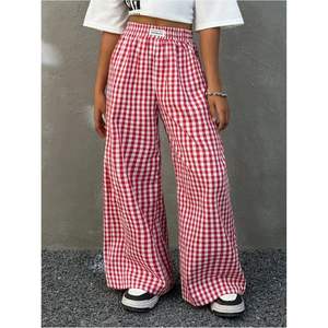 Pantalones Anchos a Cuadros para Niña, Cintura Alta, Elásticos, Transpirables, Tela Oxford, Casuales - Product Image 4