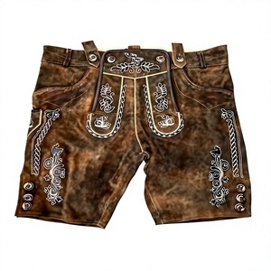 Shorts bavarois brodés pour hommes, taille haute, fermeture boutonnée, longueur Bermuda, motif floral, toile de coton - Product Image 1