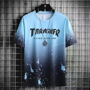T-<span class=keywords><strong>shirt</strong></span> <span class=keywords><strong>vintage</strong></span> à manches courtes Shanshao Apparel pour homme, nouvelle collection été, motif dégradé tendance, style coréen - Product Image 5