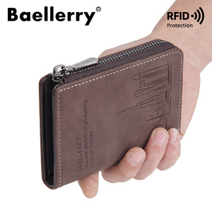 Portefeuille à fermeture éclair pour homme Baellerry, protection RFID, portefeuille en cuir, marron foncé, design simple, usage quotidien - Product Image 1