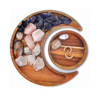 Plateau de lune en bois d'acacia support de cristal pour pierres cristaux de guérison stockage présentoir en cristal porte-huile essentielle plat de bijoux de lune