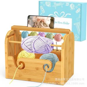 Wooden Yarn Spool Rack Solid Wood Knitting Yarn Holder With Phone Stand <b>Crochet</b> <b>Hook</b> Storage Rack - Product Image 1