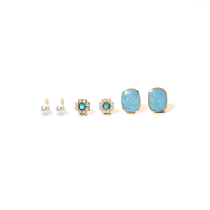 Fashion <b>Stud</b> <b>Earrings</b> 316L Stainless Steel PVD Gold Plating Sustainable Resistant Pearl <b>Blue</b> Stone Design - Product Image 1