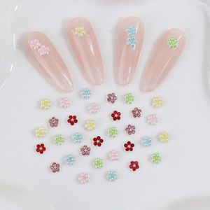 Breloques d'ongles en alliage 3D fleur <span class=keywords><strong>macaron</strong></span> pastel kawaii personnalisées, multicolores, à cinq pétales, perles et strass pour décoration d'ongles DIY - Product Image 1