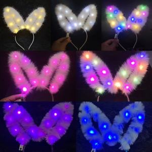 Serre-tête lumineux LED en plumes, bandeau lumineux en poils de lapin, coiffe lumineuse pour fête, accessoire de tête scintillant - Product Image 3