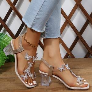 Sandales en soie à talon compensé ouvert pour femme, sexy et séduisantes, avec nœud élastique, motif papillon et fleur, talon ultra haut en cristal, imperméables - Product Image 6