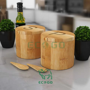Caja de madera de bambú para sal y pimienta, tapas giratorias magnéticas, contenedores de especias, cajas de madera para cocina - Product Image 2