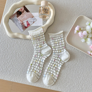 Calzini Estivi da <span class=keywords><strong>Donna</strong></span> a Righe con Fiocco, Fori a Rete e Design a Tubo, Anti-groviglio, Senza Cuciture - Product Image 5