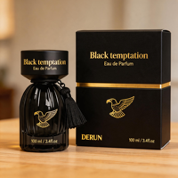 Flacon de parfum à rayures verticales de haute qualité avec bouchon noir, prend en charge l'impression personnalisée de couleur et de logo avec boîte d'emballage assortie