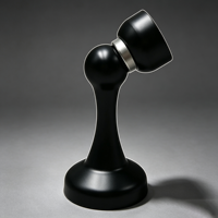 Butée de porte magnétique noire mate en acier inoxydable 304, support de porte à bille monté au sol avec plaque de frappe pour porte en bois