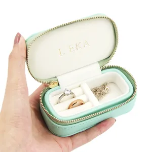 Caja de joyería de lujo de papel kraft, embalaje de regalo de anillo personalizado de cuero, joyería de viaje, con inserto de espuma