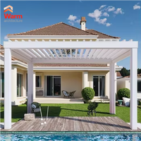Pergola Moderne Mince Fermée Bioclimatique Aluminium Pavillon Jardin Parking pour Piscine Gazebo Pare-Soleil Imperméable Persienne Électrique