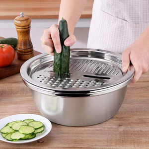 Juego de 3 Utensilios Multifuncionales de Acero Inoxidable para Cortar Verduras, Colador QX, Tazón para Mezclar Ensaladas, Olla para Cocinar, Picador y Rallador de Verduras - Product Image 5
