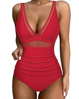 Zwempak met doorschijnende mesh inzet, bandeau, kruisbandjes achter, hoge taille, plus size, bescheiden dekking