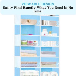 Over The Door Organizer 6 Tiers 12 Compartments Blue Hanging Storage For Clothes <b>Shoes</b> Behind Door Wall Mount <b>Hook</b> Type - Product Image 4
