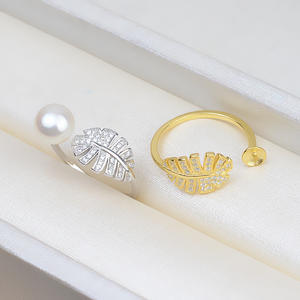 Anillo de Plata S925 para DIY con Incrustaciones de Hojas y Plumas, Anillo Abierto con Perla, Base Vacía para Anillo de Dedo 102 - Product Image 2