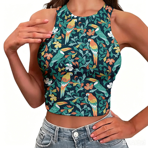 Vente en gros de débardeurs courts pour femmes à imprimé floral personnalisé, col rond, sans manches, pour femmes - Product Image 5
