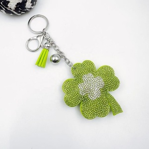 New Sparkling Diamond <b>Studded</b> Shamrock Clover Key Chains Korean Flannel Tassel Keyring Car <b>Bag</b> Pendant for St.Patrick's Day Gift - Product Image 4