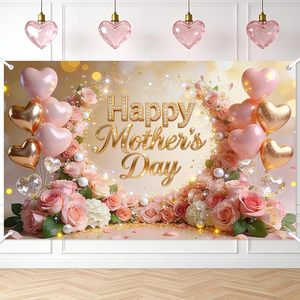 Fond de photographie floral rose pour la fête des mères, bannière décorative « J'aime maman », toile de fond personnalisable pour photomaton - Product Image 2