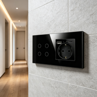 Interruptor de Luz Táctil Inteligente UBARO de 4 Canales, WiFi 2.4GHz, Cristal Templado, Enchufe Schuko EU, Monitor de Energía USB C, Compatible con Alexa y Google Home