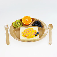 Moderne, milieuvriendelijke, duurzame rijstschil-vormige snackbord met compartimenten voor kamperen - noten, fruit, snoep