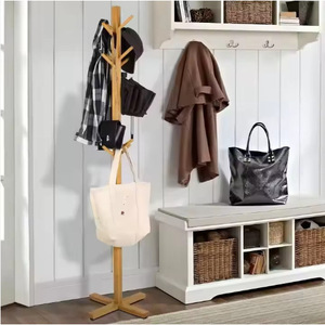 Bamboo <b>Clothes</b> <b>Rack</b> With 12 Hooks Standing Coat Stand Entryway Storage Organizer Minimalist Solid Wood Single Tier - Product Image 1