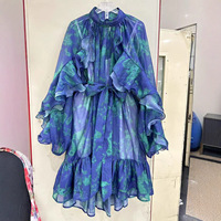 Robe Courte Ample à Manches Longues et Volants, Imprimé Floral Vintage, Style Australien, avec Ceinture et Fermeture Éclair – Nouvelle Collection Printemps/Été