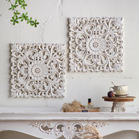 Blanc Vintage Mur Art Style Nordique Salon Chambre Décoration Rétro Bois Sculpter Ornements Artisanat