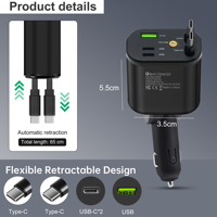Chargeurs de voiture rétractables 5-en-1 avec éclairage Starlight, chargeur rapide USB-C 120W pour voiture avec 2 ports USB, chargeurs de téléphone pour iPhone 17