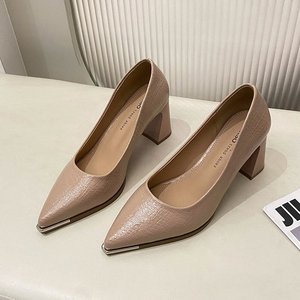 <span class=keywords><strong>Tacchi</strong></span> Alti Professionali da Donna per il Pendolarismo, Tacco Grosso Primaverile, Eleganti <span class=keywords><strong>Neri</strong></span> a Punta, Stile Francese, Comodi Slip-On in Gomma - Product Image 4