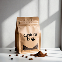 Sac plat en papier kraft imprimé personnalisé avec fermeture éclair refermable et valve, pour l'emballage de grains de café et de thé, avec fenêtre transparente
