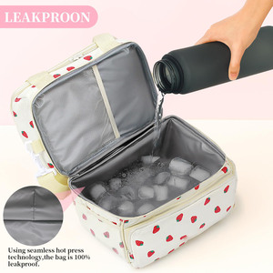 Stylish Girls <b>Cute</b> Strawberry <b>Lunch</b> <b>Bag</b> Double Deck Large Capacity Cooler <b>Bag</b> for Beverages Fruits - Product Image 6