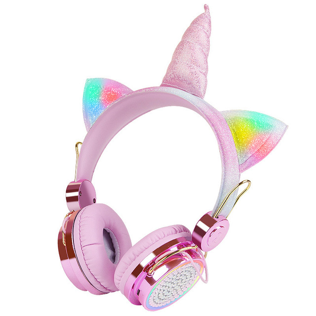 Children's Wired/Wireless Bluetooth Headphones with Heavy Bass Unicorn-Themed Design for Mobile Phones Computers Tablets