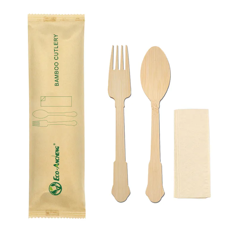 Set peralatan makan bambu 170 Mm mudah terurai, sendok garpu pisau bambu