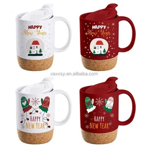 Wholesale 14OZ thermal sublimation ceramic cups with cork stopper and customized logo at the bottom Personalization