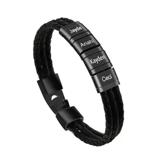 New Arrival Gifts For Dad Fathers Day For Engraving Rope Bracelet Leather Bracelet For Men