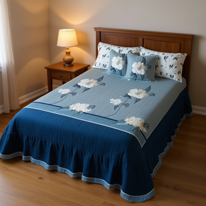 July King <b>Quilt</b> Set King Size Floral Pattern 4 Pieces Cotton Polyester Home Bedding Classic Style - Product Image 2