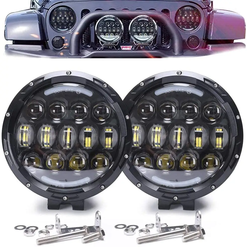 DOT SAE 7 pouces phare rond Led 7 ''105W phare led avec DRL pour Jeeps Wrangler Lada Niva 4x4 véhicules tout-terrain