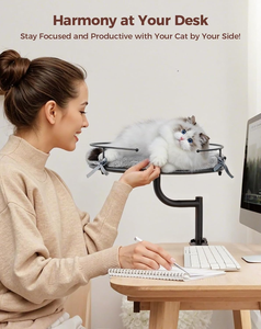 Кошачья настольная кровать, регулируемая по 360 ° и высоте кровать для кошки, для стола, вмещает до 40 фунтов, плюшевый чехол для машинной стирки - Product Image 4